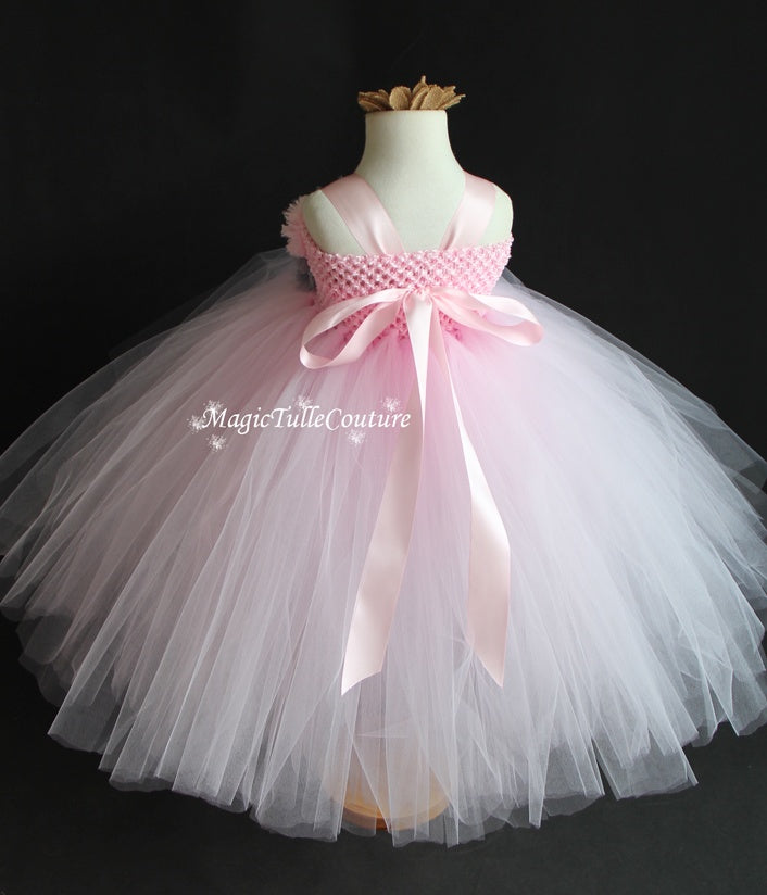 Light Pink and Grey Flower Girl Tutu Dress for Weddings and Birthday Photoshoot, Toddler Tutu Dress, Magictullecouture