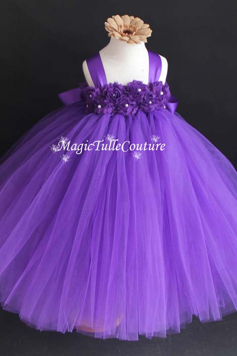 Purple Flower Girl Dress-Hydrangea Flowers-Tulle Dress Wedding Dress Toddler Dress, MagicTulleCouture