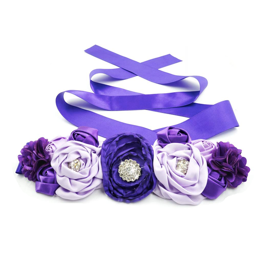 Purple Lavender Maternity Pregnancy Sash Baby Shower Gift Photo Prop Girls Bridal Rhinestone Belt