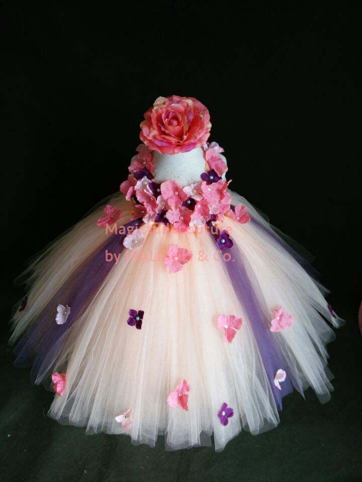 Peach Coral and Plum Flower Girl Dress Tulle Dress Wedding Dress Toddler Dress MagicTulleCouture