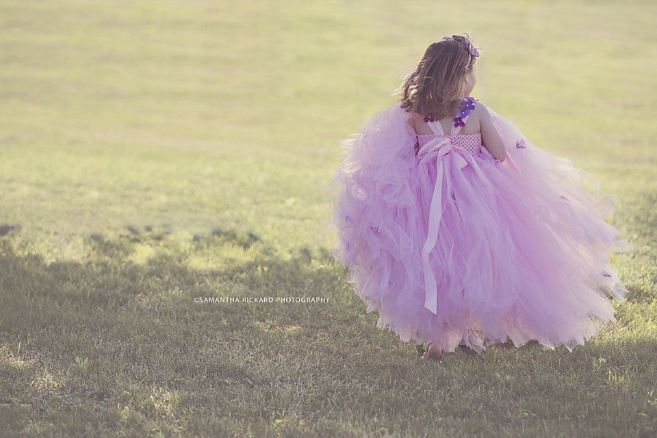 Lt. Pink and Purple Flower Girl Dress-Hydrangea Flowers-Tulle Dress Wedding Dress Toddler Dress