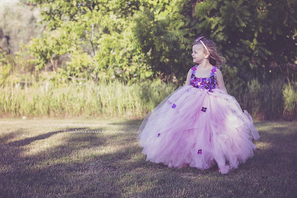 Lt. Pink and Purple Flower Girl Dress-Hydrangea Flowers-Tulle Dress Wedding Dress Toddler Dress