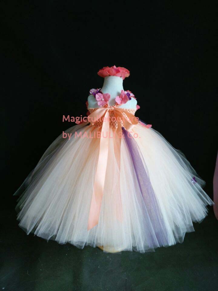 Peach Coral and Plum Flower Girl Dress Tulle Dress Wedding Dress Toddler Dress MagicTulleCouture
