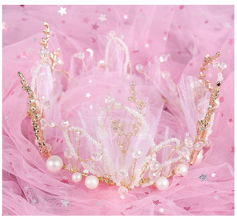 Girls Beads and Tulle Tiara for Birthday and Wedding