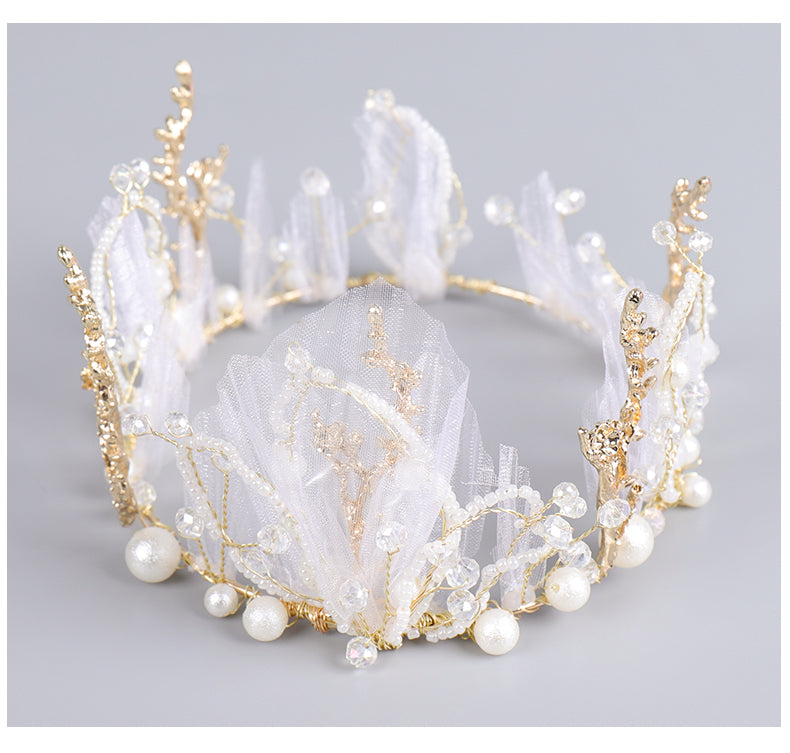 Girls Beads and Tulle Tiara for Birthday and Wedding