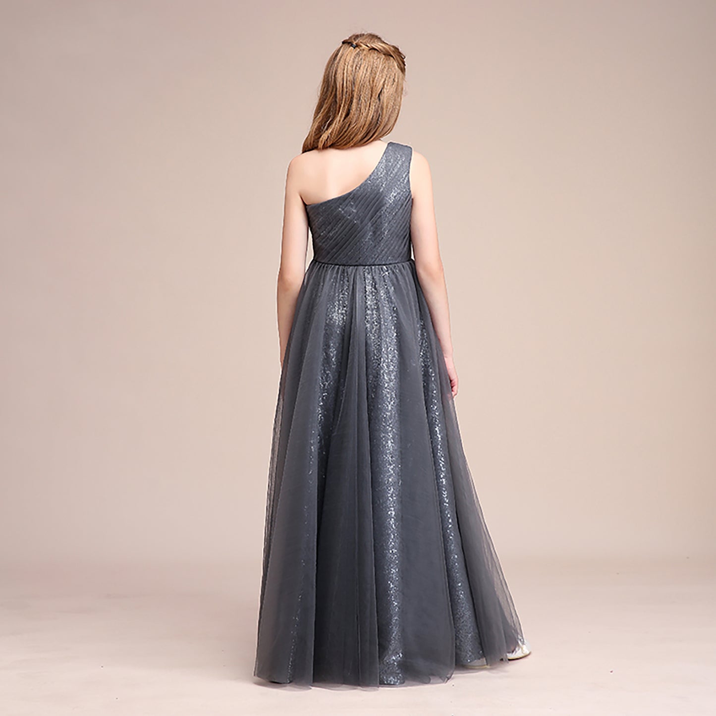 Grey Glitter Single Shoulder Dress