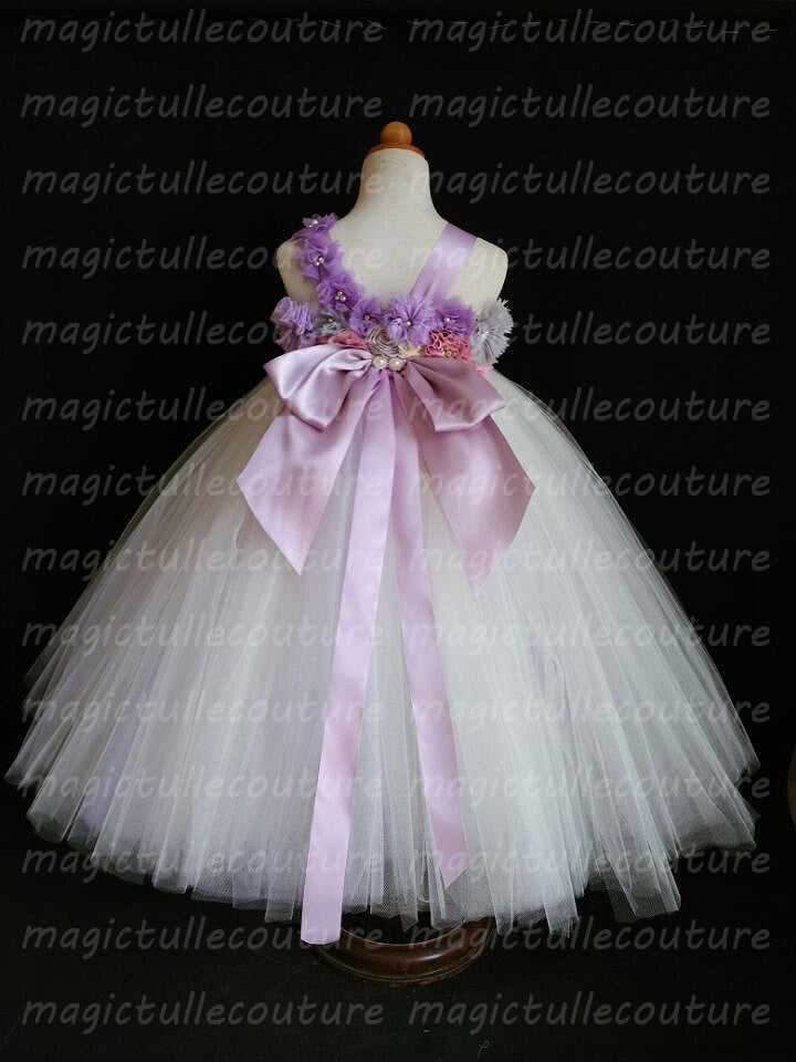 Purple and Grey Flower Girl Dress-Color can be customized- Tulle Dress Wedding Dress Toddler Tutu Dress