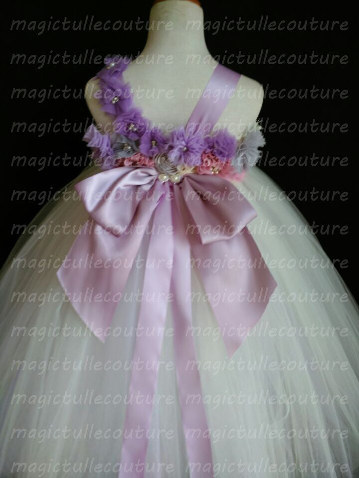 Purple and Grey Flower Girl Dress-Color can be customized- Tulle Dress Wedding Dress Toddler Tutu Dress