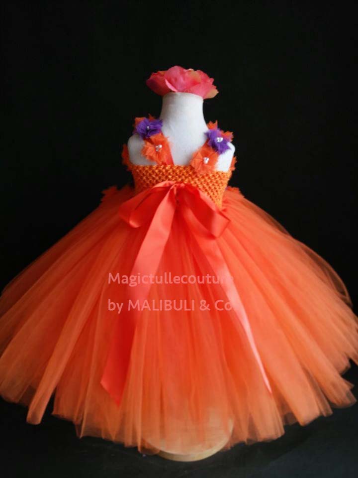 Orange and Purple Flower Girl Tutu Dress for Weddings and Birthday Photoshoot, Toddler Tutu Dress, Magictullecouture