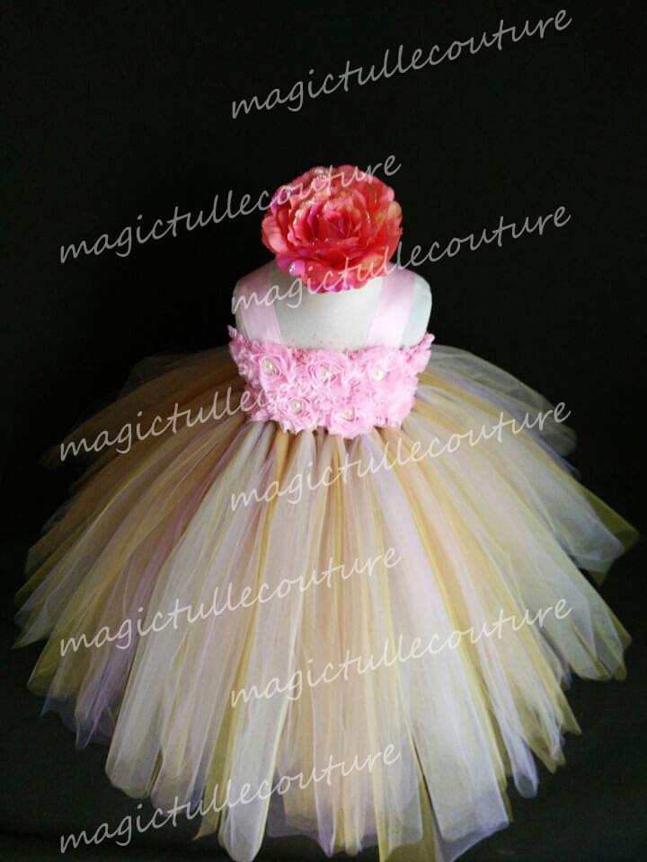 Pink and Gold Flower Girl Tutu Dress for Weddings and Birthday Photoshoot, Toddler Tutu Dress, Magictullecouture