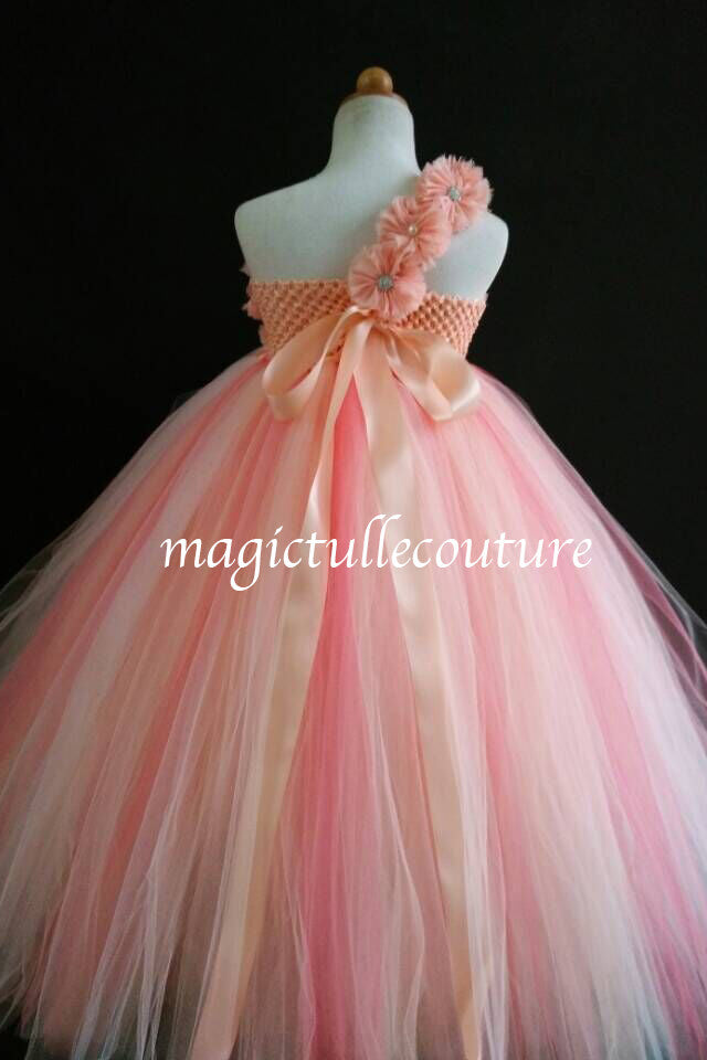 Pink Coral and Ivory Flower Girl Dress Tulle Dress Wedding Dress Toddler Dress