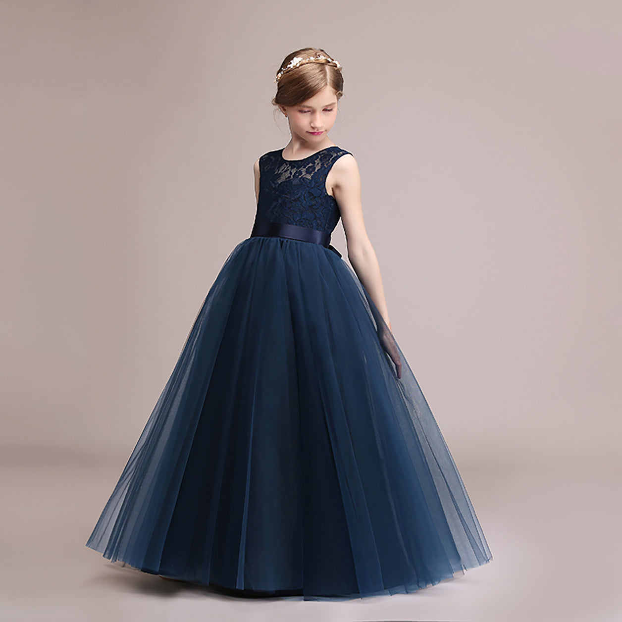 Navy Blue Lace Tulle Dress