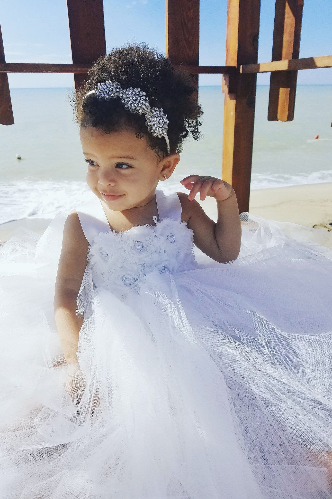 Ivory Flower Girl Tutu Dress-with matching headpiece-Satin Straps-Wedding Dress Pageant Dress Toddler Dress Tulle Dress
