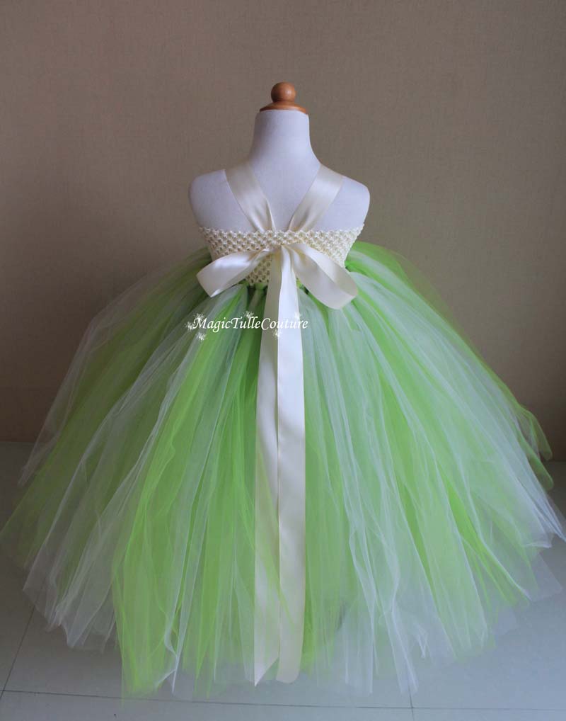 Lime Green and Ivory Flower Girl Tutu Dress for Weddings and Birthday Photoshoot, Toddler Tutu Dress, Magictullecouture