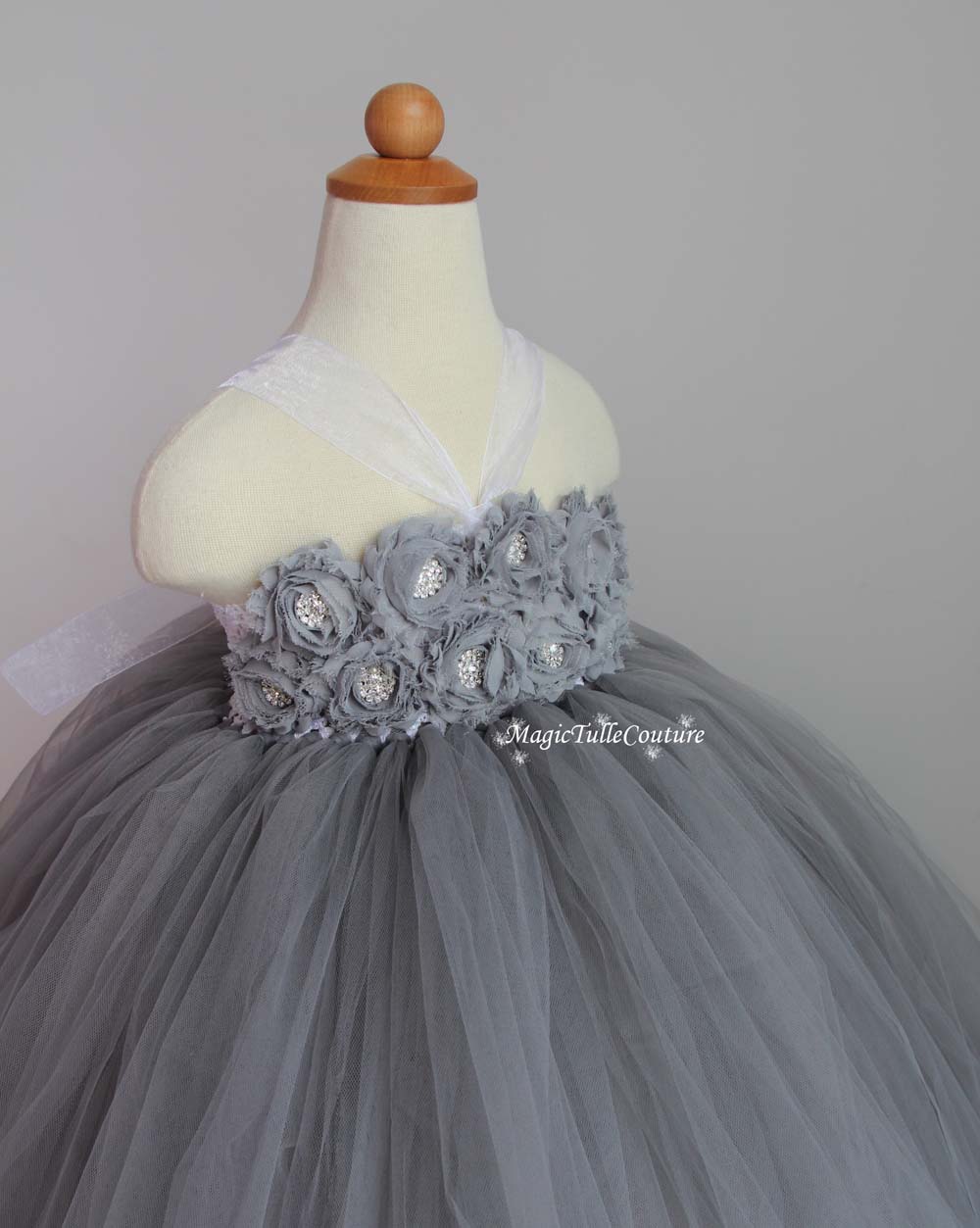 Grey Flower Girl Tutu Dress for Weddings and Birthday Photoshoot, Toddler Tutu Dress, Magictullecouture