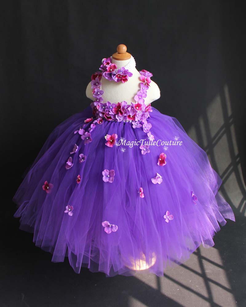 Purple Hydrangea Flower Girl Dress-Hydrangea Flowers-Tulle Dress Wedding Dress Toddler Dress, MagicTulleCouture