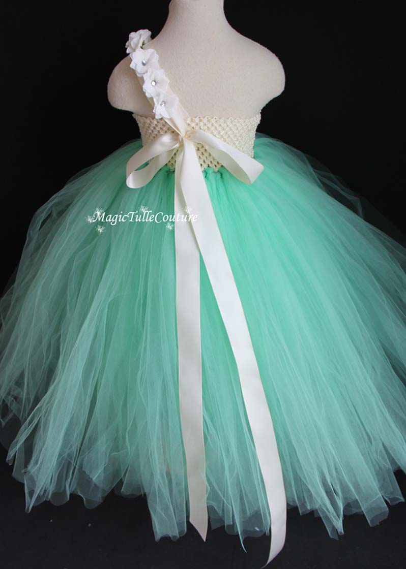 Ivory and Mint Hydrangea Flower Girl Tutu Dress for Weddings and Birthday Photoshoot, Toddler Tutu Dress, Magictullecouture