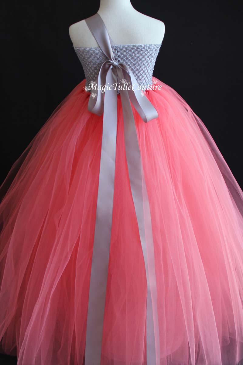 Coral and Grey Flower Girl Dress Tulle Dress Wedding Dress Toddler Dress