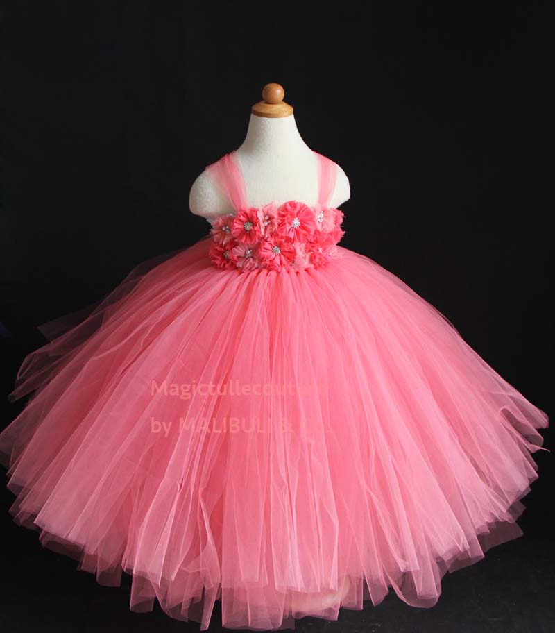 Coral Flower Girl Tutu Dress Tulle Dress Wedding Dress Toddler Dress Magictullecouture