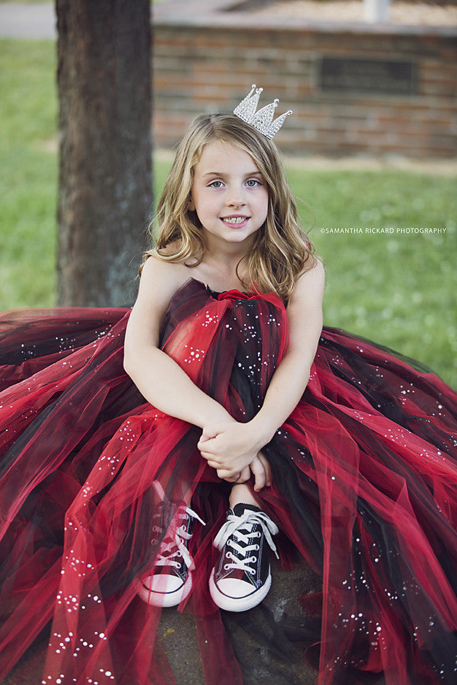 Black and Red Flower Girl Dress-Glitter Tulle Dress Wedding Dress Toddler Dress