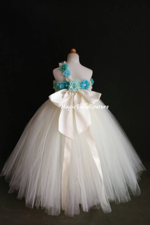 Blue Teal Mint-Ocean Beach Wedding Flower Girl Dress-Color can be customized- Tulle Dress Wedding Dress Toddler Dress