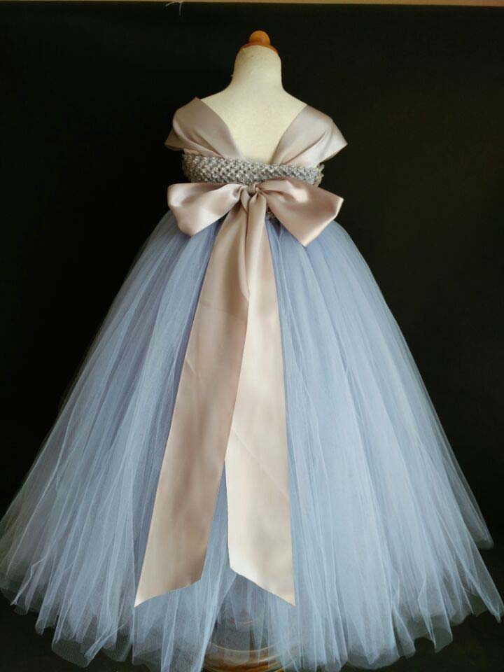 Blue and Grey Flower Girl Tutu Dress for Weddings and Birthday Photoshoot, Toddler Tutu Dress, Magictullecouture