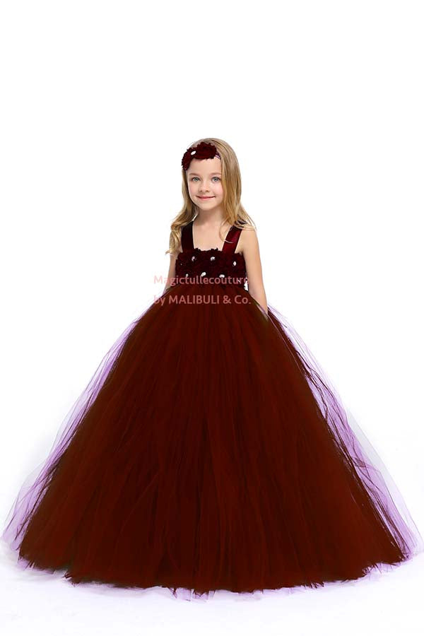 Burgundy Flower Girl Tutu Dress with Matching Headpiece and Slip MagicTulleCouture