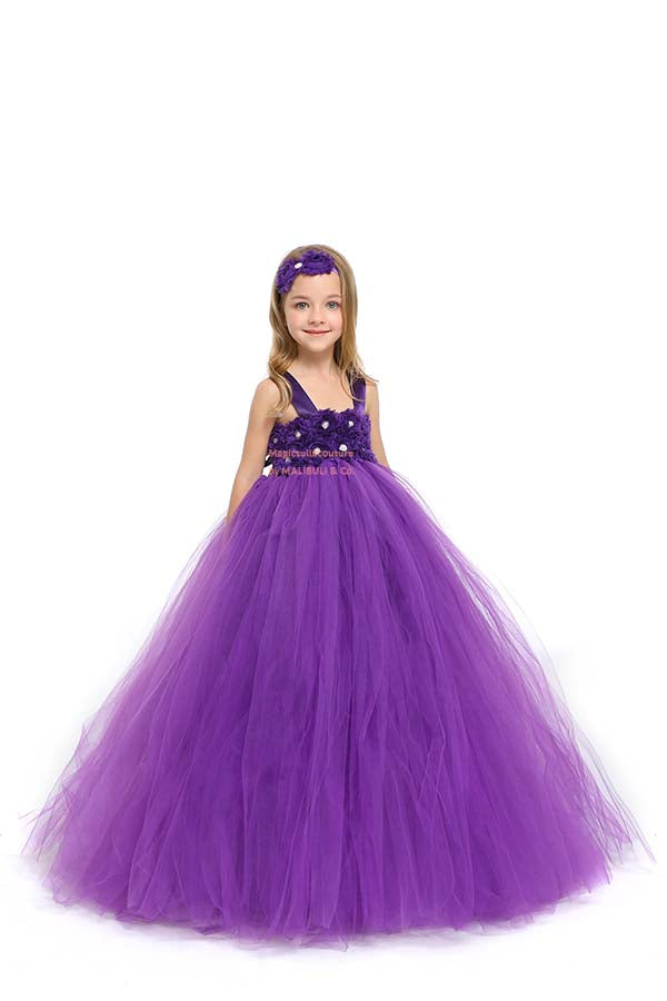 Purple Flower Girl Tutu Dress with Matching Headpiece and Slip MagicTulleCouture