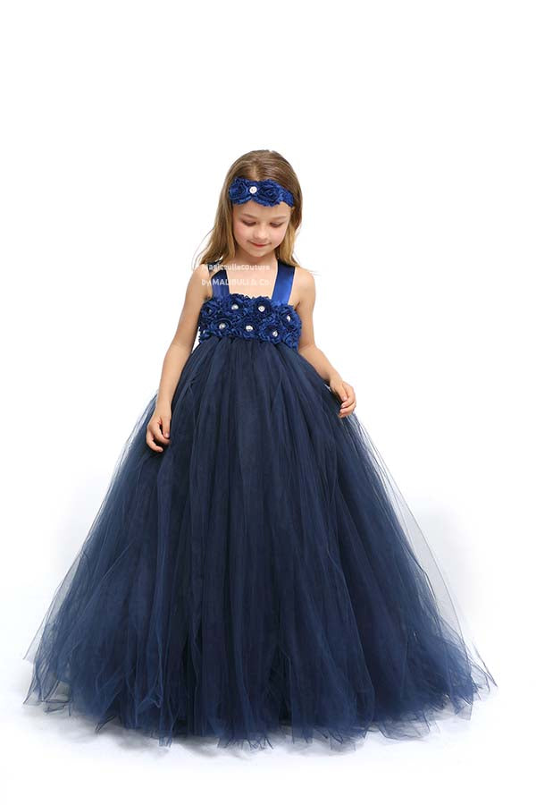Navy Blue Flower Girl Tutu Dress for Weddings and Birthday Photoshoot, Toddler Tutu Dress, Magictullecouture