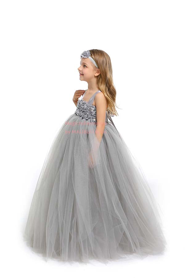 Grey Flower Girl Tutu Dress with Matching Headpiece and Slip MagicTulleCouture
