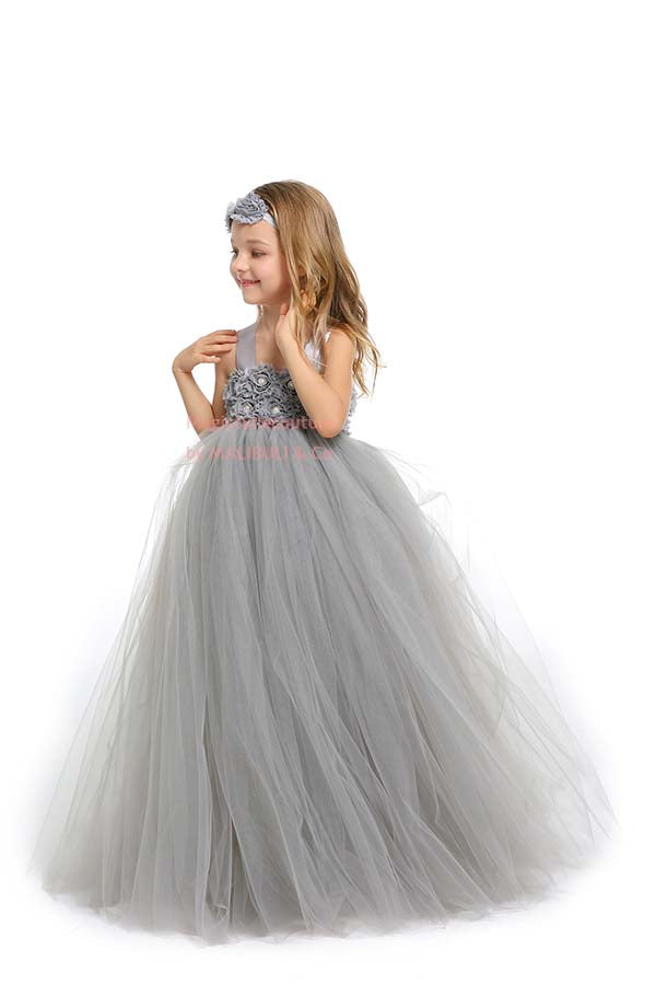 Grey Flower Girl Tutu Dress with Matching Headpiece and Slip MagicTulleCouture