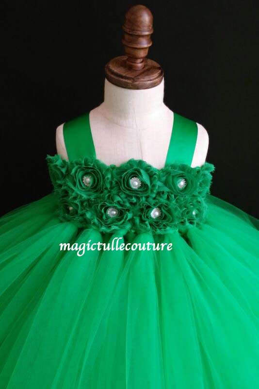 Emerald Flower Girl Tutu Dress for Weddings and Birthday Photoshoot, Toddler Tutu Dress, Magictullecouture
