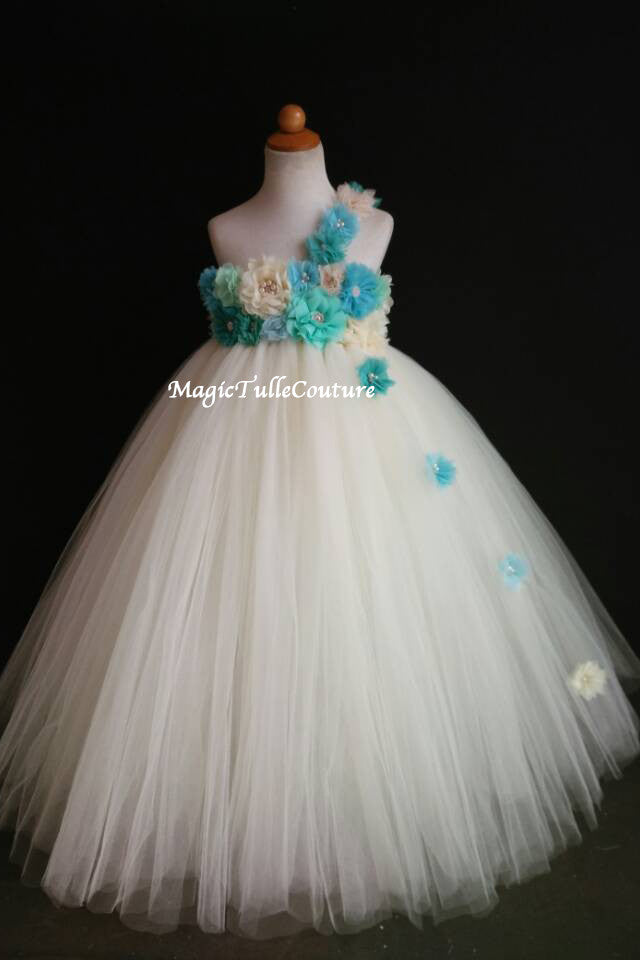 Blue Teal Mint-Ocean Beach Wedding Flower Girl Dress-Color can be customized- Tulle Dress Wedding Dress Toddler Dress