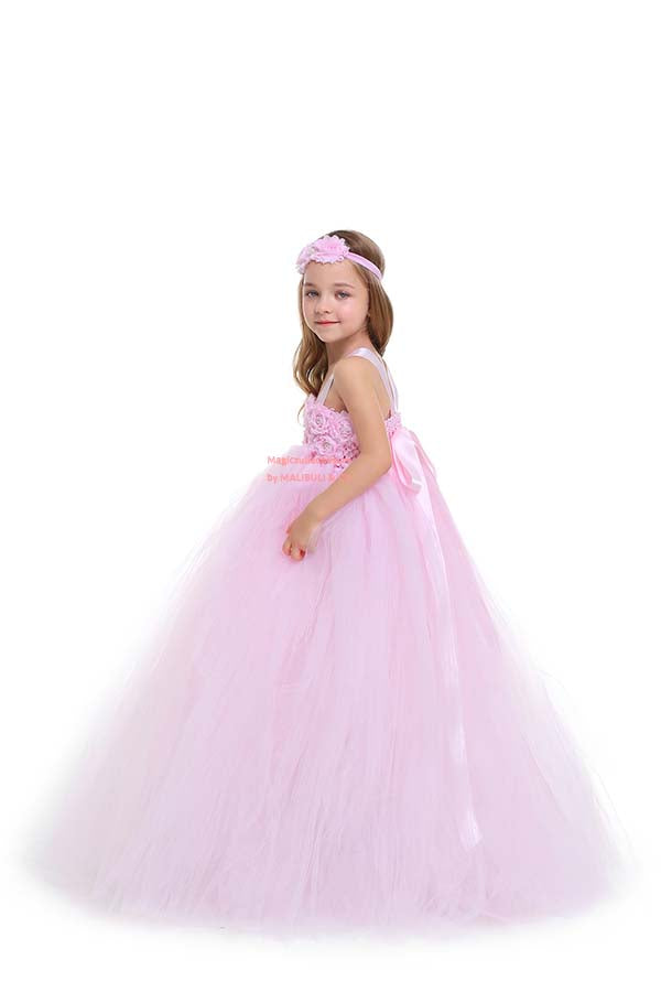Lt. Pink Flower Girl Tutu Dress with Matching Headpiece and Slip MagicTulleCouture