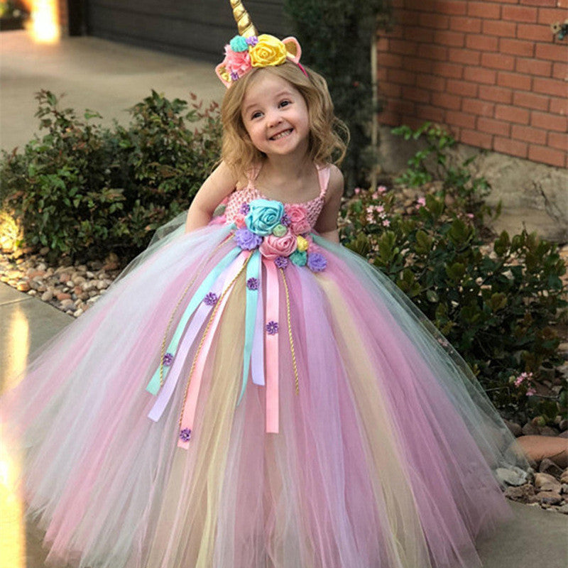 Unicorn Tutu Dress Baby Blue and Pink Flower Girl Tutu Dress for Weddings and Birthday Photoshoot, Toddler Tutu Dress