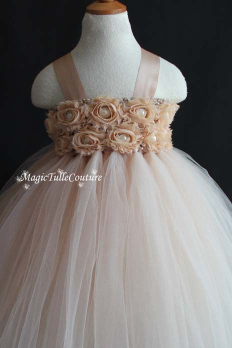Champagne Flower Girl Tutu Dress Wedding Dress Birthday Dress Toddler Dress Tulle Dress