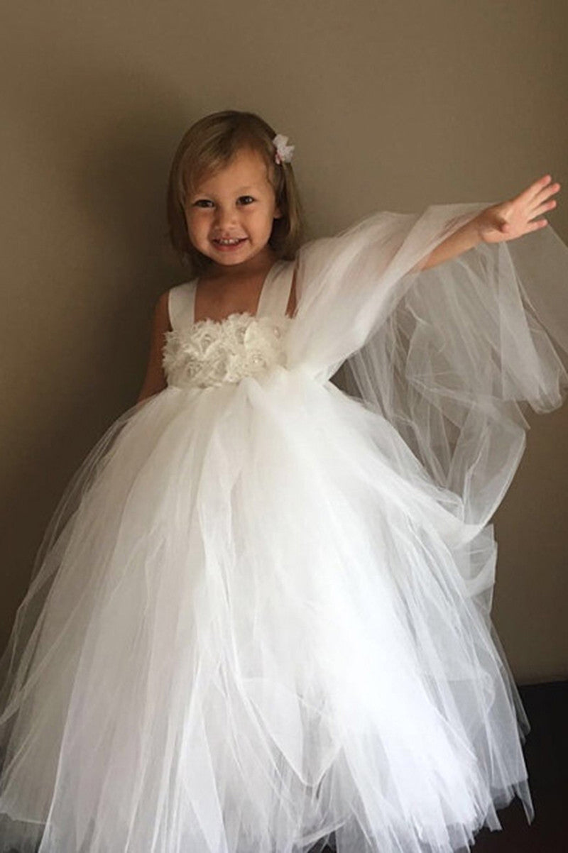 Ivory Flower Girl Tutu Dress-with slip and matching headpiece-Satin Straps-Wedding Dress Pageant Dress Toddler Dress Tulle Dress