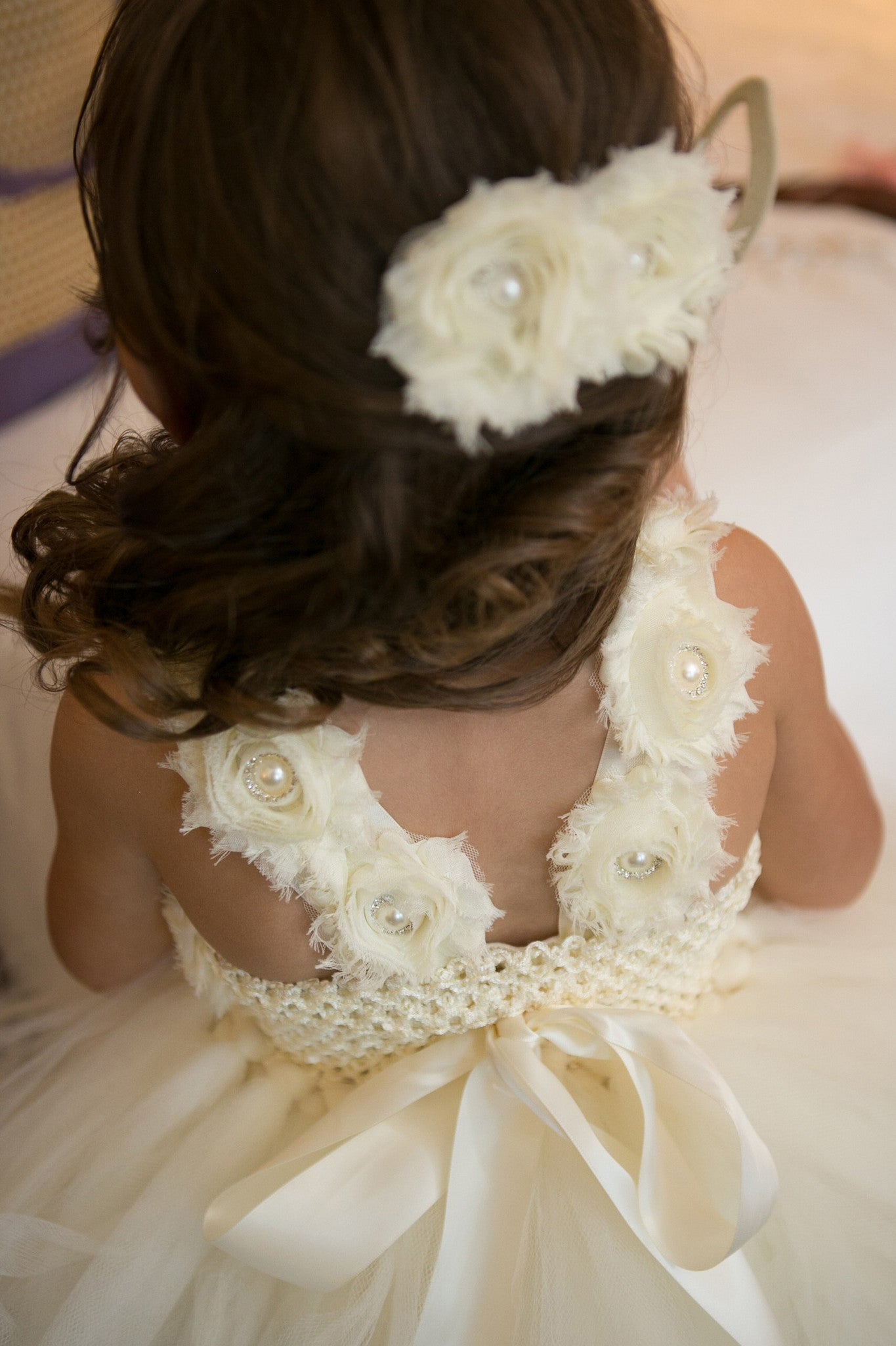 Ivory Flower Girl Tutu Dress-Flower Straps-Wedding Dress Pageant Dress Toddler Dress Tulle Dress